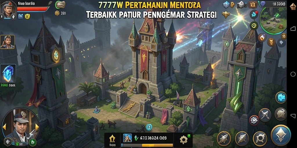 Screenshot gameplay 7777W menampilkan pertahanan menara yang strategis.