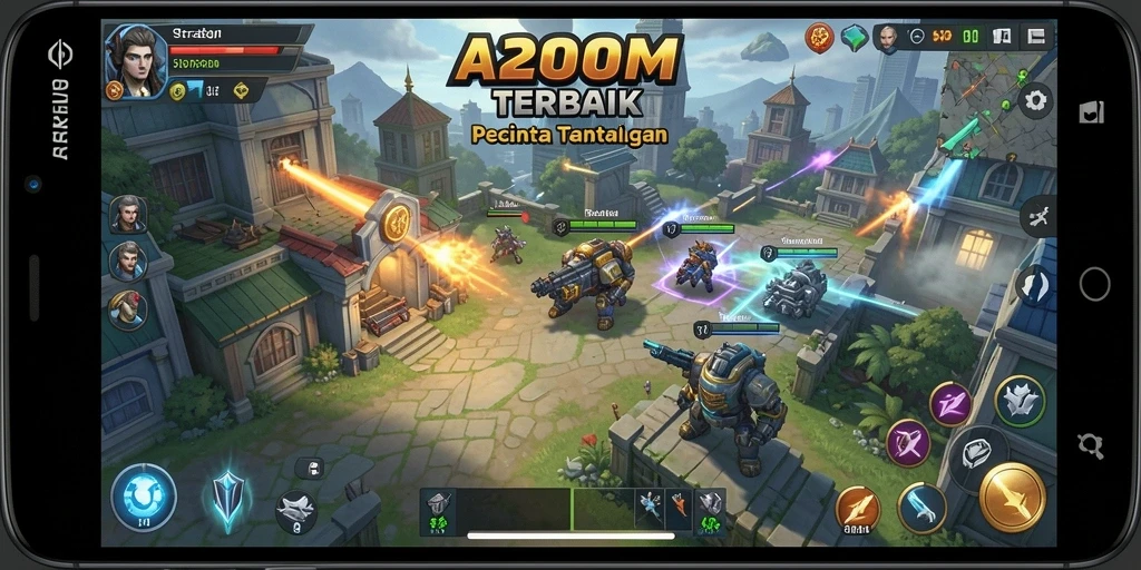 Screenshot A200M menampilkan aksi strategi yang mendebarkan.