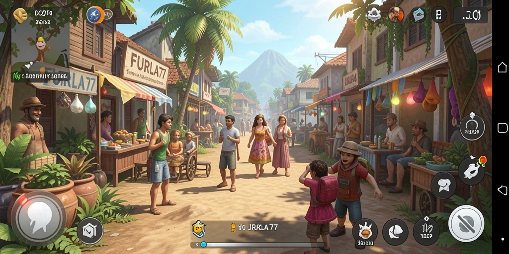 Screenshot menampilkan gameplay FURLA77 dengan karakter yang berinteraksi.