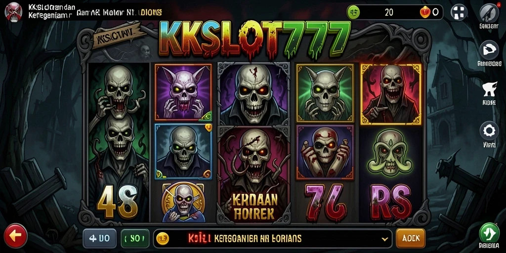 Tangkapan layar gameplay KKSLOT777 menampilkan suasana horor yang mencekam.