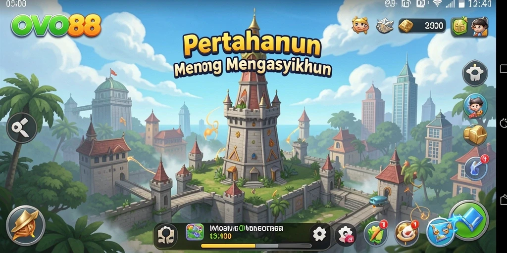 Screenshot gameplay OVO88 menampilkan pertahanan menara yang mendebarkan.