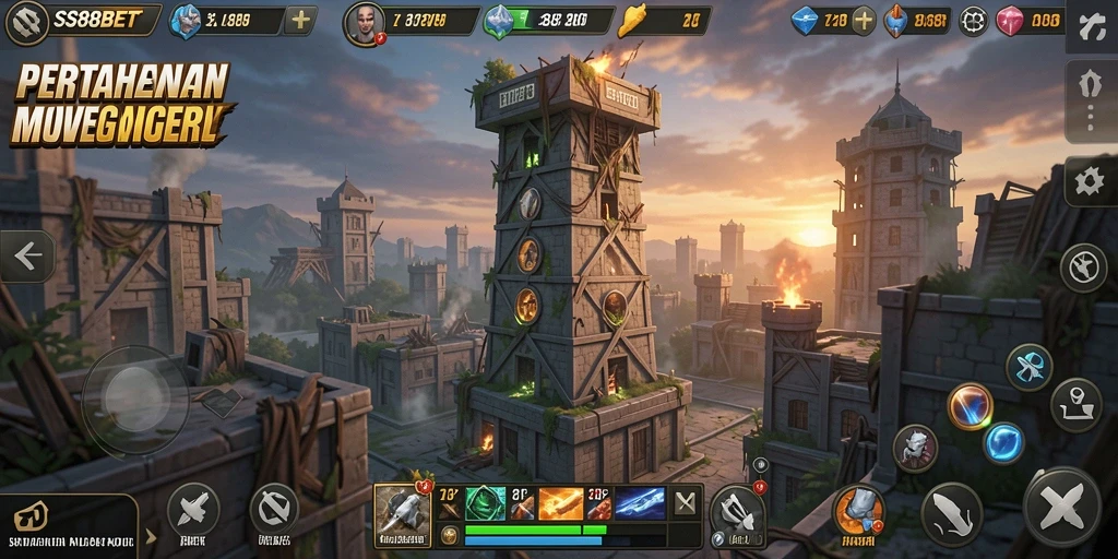 Tangkapan layar gameplay <strong>SS88BET</strong> yang menunjukkan pertahanan tower melawan serangan musuh.