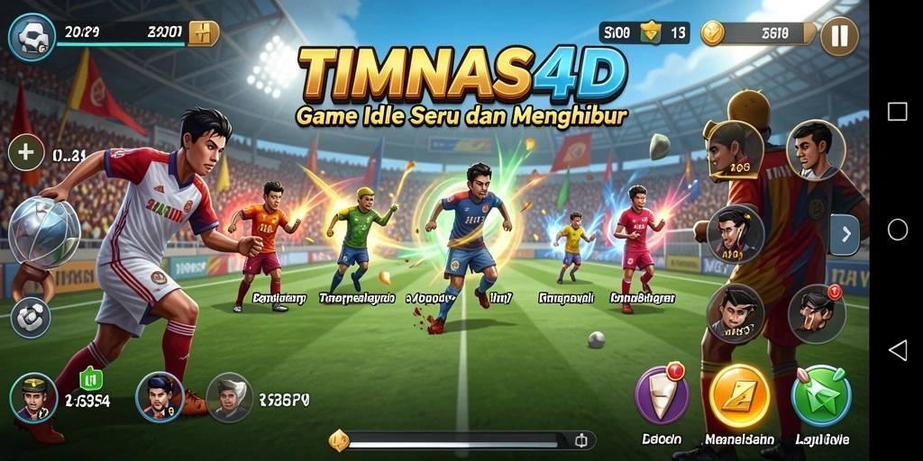 Screenshot menunjukkan tim bertanding dalam mode Idle dengan grafik menarik.