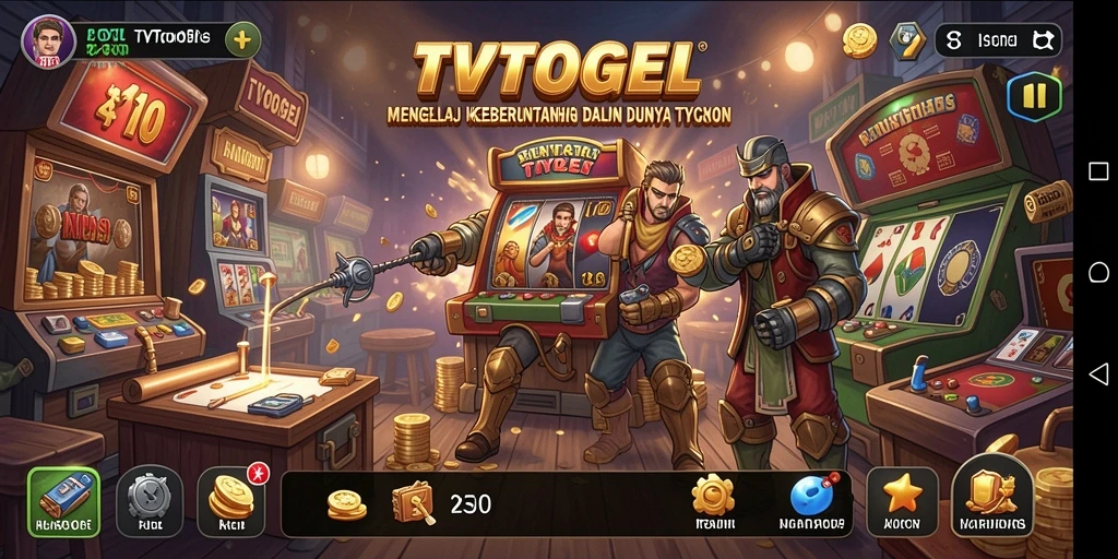 Tampilan gameplay <strong>TVTOGEL</strong> yang menarik dengan elemen manajemen bisnis yang dinamis.